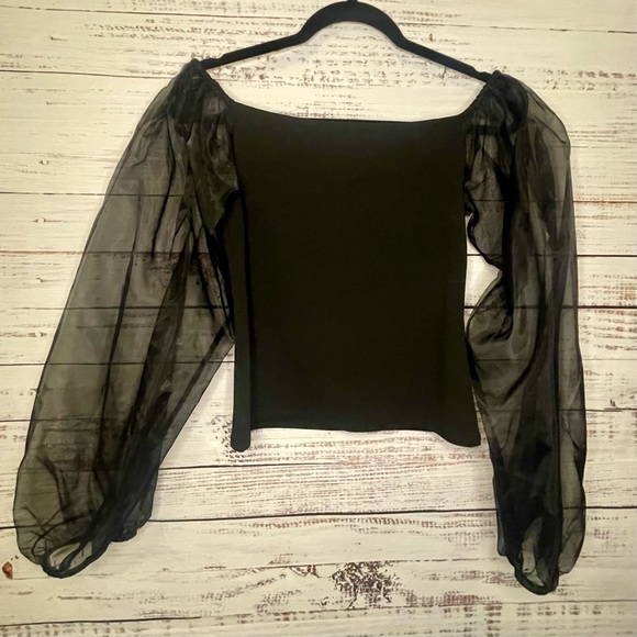 Express Black Blouse with Sheer Sleeves - Picture 5 of 7